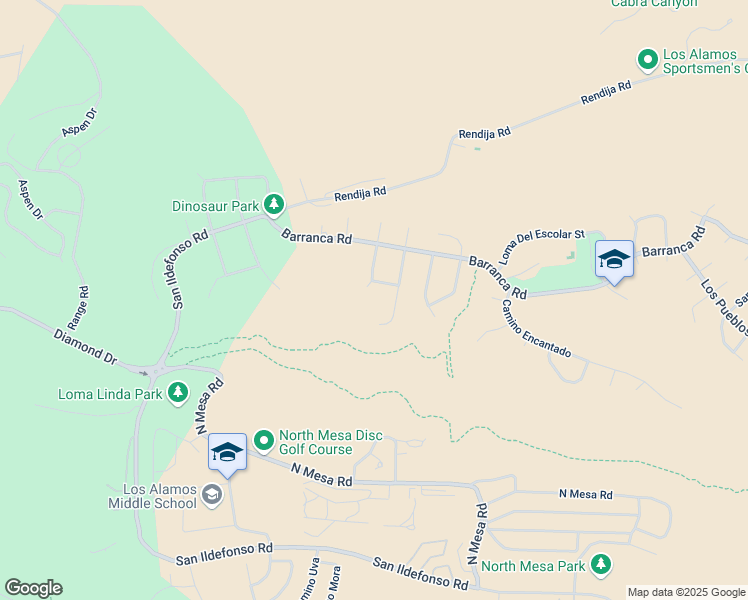 map of restaurants, bars, coffee shops, grocery stores, and more near 396 El Viento Street in Los Alamos