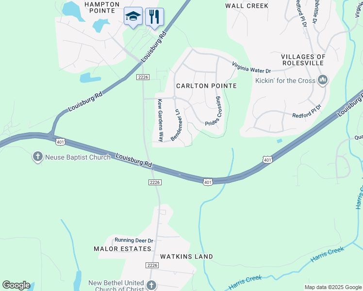 map of restaurants, bars, coffee shops, grocery stores, and more near 729 Inglemoor Lane in Rolesville