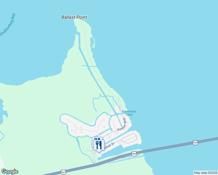 map of restaurants, bars, coffee shops, grocery stores, and more near 71 Ballast Point in Manteo