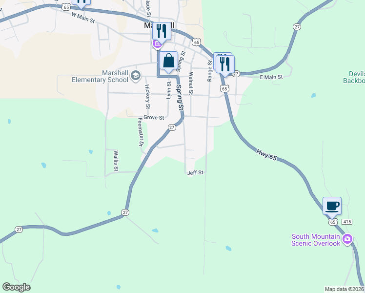 map of restaurants, bars, coffee shops, grocery stores, and more near 509 Spring Street in Marshall