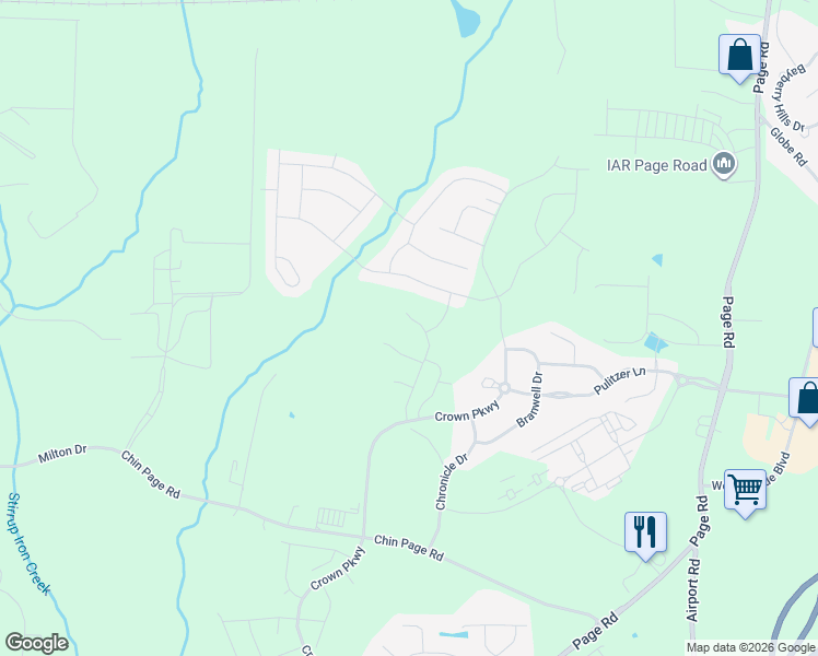 map of restaurants, bars, coffee shops, grocery stores, and more near 5283 Chin Page Rd in Morrisville