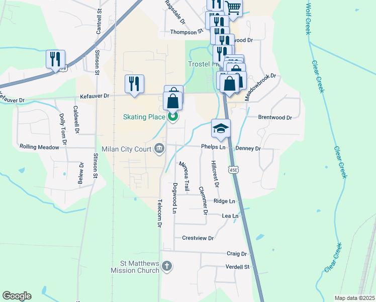 map of restaurants, bars, coffee shops, grocery stores, and more near 1074 Phelps Lane in Milan