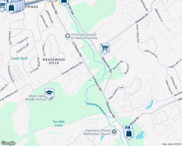 map of restaurants, bars, coffee shops, grocery stores, and more near 682 South Peters Road in Knoxville