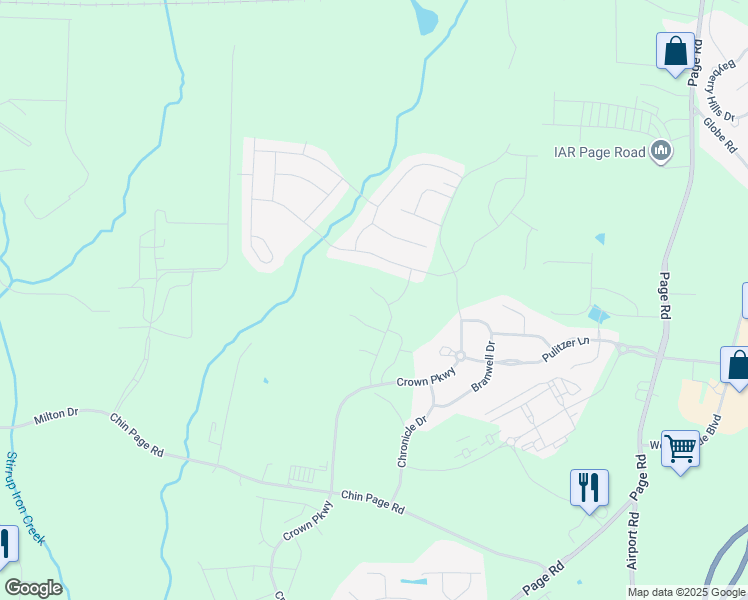 map of restaurants, bars, coffee shops, grocery stores, and more near 5283 Chin Page Rd in Morrisville
