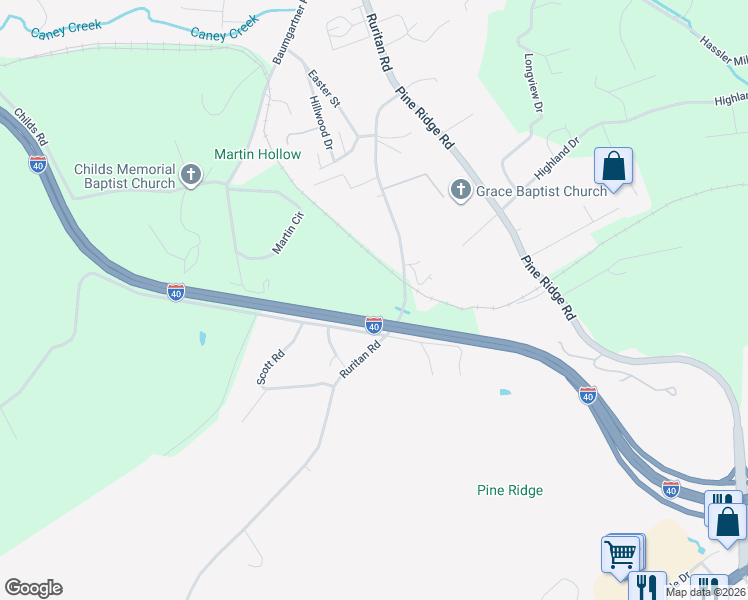 map of restaurants, bars, coffee shops, grocery stores, and more near 1550 Ruritan Road in Harriman
