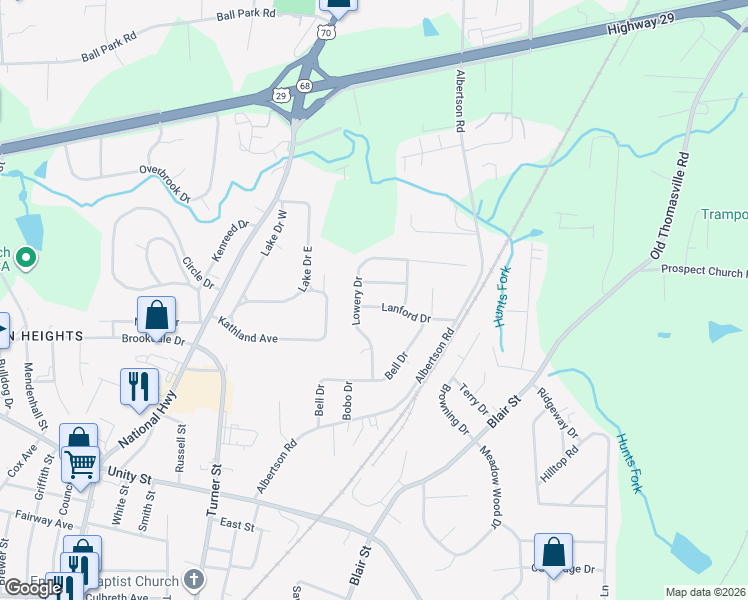 map of restaurants, bars, coffee shops, grocery stores, and more near 15 Teenia Street in Thomasville