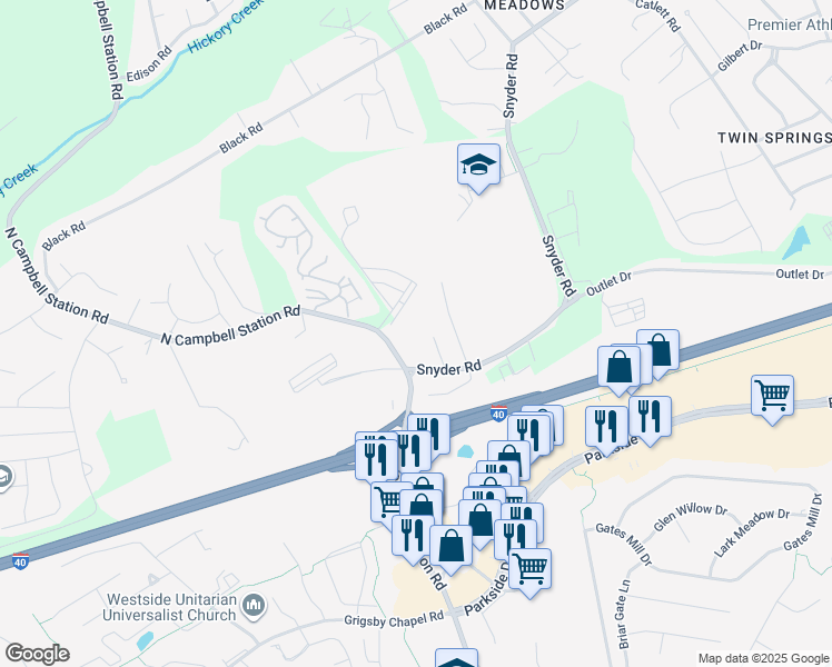 map of restaurants, bars, coffee shops, grocery stores, and more near 816 North Campbell Station Road in Knoxville