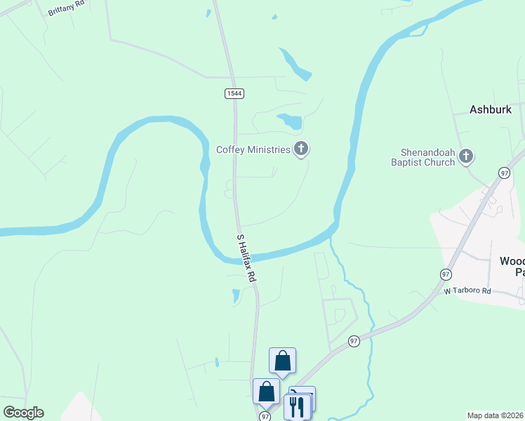 map of restaurants, bars, coffee shops, grocery stores, and more near 4573 South Halifax Road in Rocky Mount
