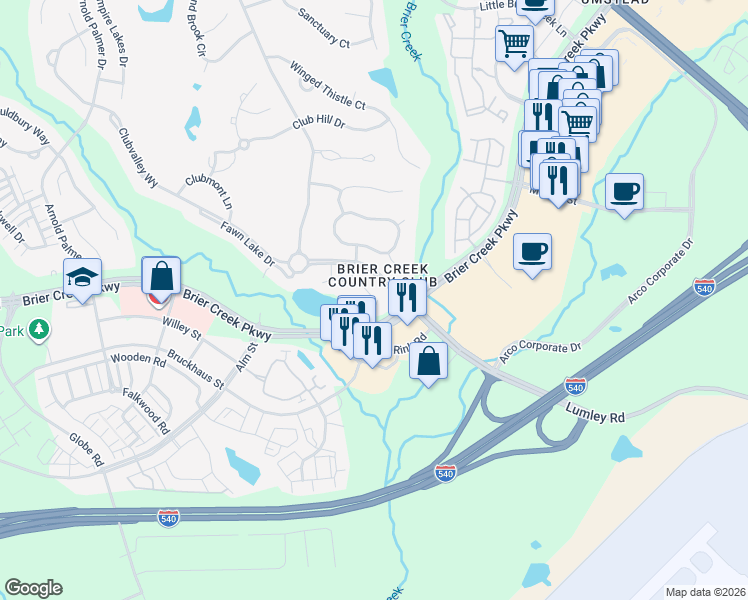 map of restaurants, bars, coffee shops, grocery stores, and more near in Raleigh
