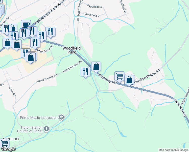 map of restaurants, bars, coffee shops, grocery stores, and more near 7915 Chapman Highway in Knoxville