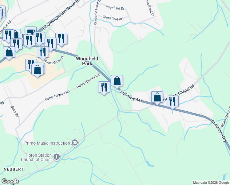 map of restaurants, bars, coffee shops, grocery stores, and more near 7915 Chapman Highway in Knoxville