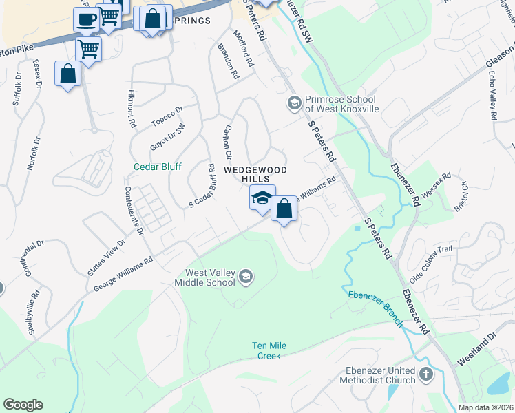 map of restaurants, bars, coffee shops, grocery stores, and more near 405 Engert Road in Knoxville