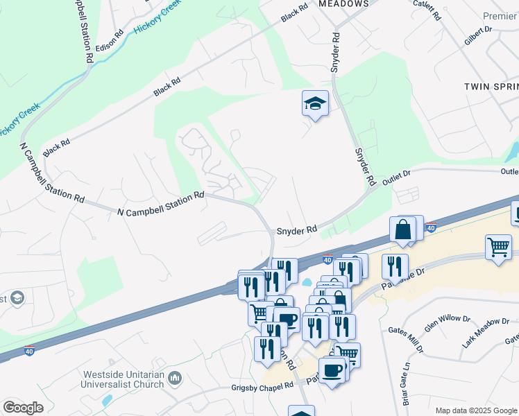 map of restaurants, bars, coffee shops, grocery stores, and more near 11613 Vista Terrace Way in Knoxville