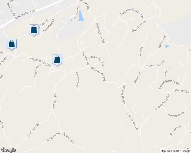 map of restaurants, bars, coffee shops, grocery stores, and more near 1811 Schriver Road Southwest in Knoxville