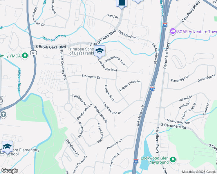map of restaurants, bars, coffee shops, grocery stores, and more near 243 Turnbrook Lane in Franklin