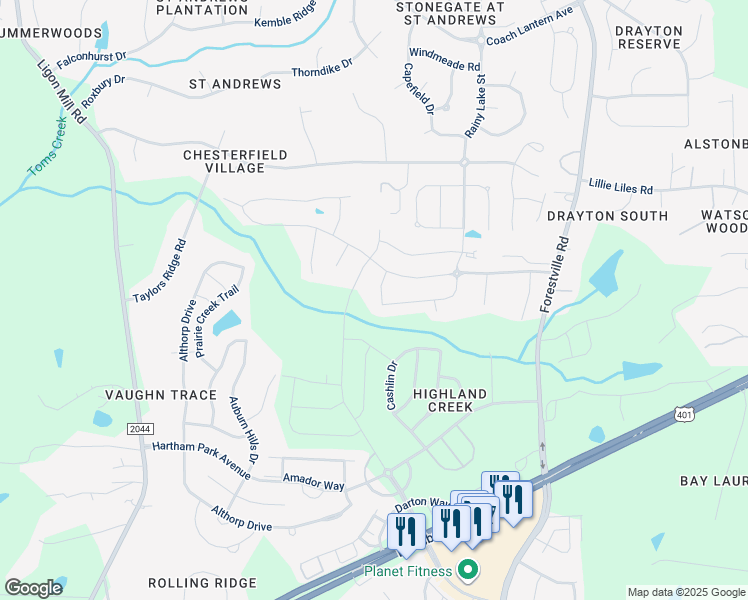 map of restaurants, bars, coffee shops, grocery stores, and more near 3320 Table Mountain Pine Drive in Wake Forest