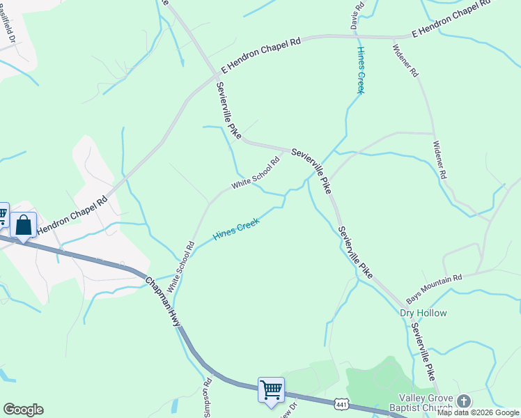 map of restaurants, bars, coffee shops, grocery stores, and more near 328 White School Road in Knoxville