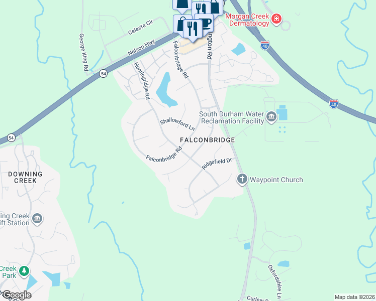 map of restaurants, bars, coffee shops, grocery stores, and more near 6605 Huntingridge Road in Chapel Hill
