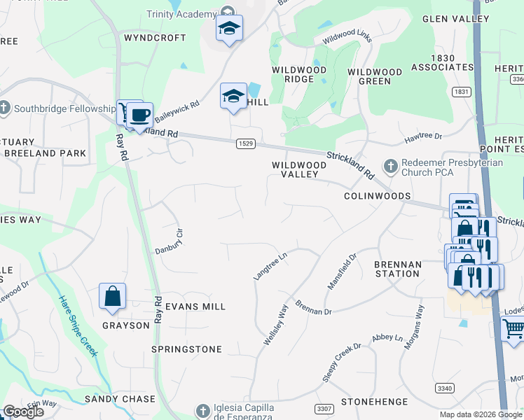 map of restaurants, bars, coffee shops, grocery stores, and more near 3109 Club Drive in Raleigh
