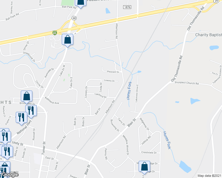 map of restaurants, bars, coffee shops, grocery stores, and more near 7 Abbey Court in Thomasville