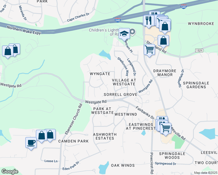 map of restaurants, bars, coffee shops, grocery stores, and more near 8820 Waynick Drive in Raleigh
