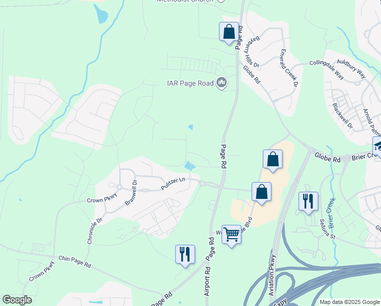 map of restaurants, bars, coffee shops, grocery stores, and more near 3404 Page Road in Morrisville