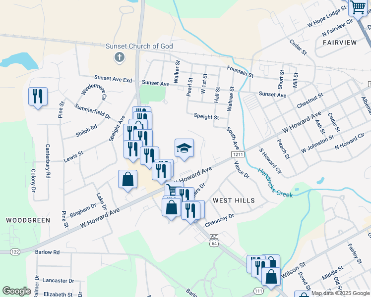 map of restaurants, bars, coffee shops, grocery stores, and more near 1400 West Howard Avenue in Tarboro