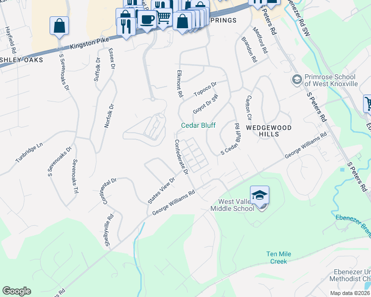 map of restaurants, bars, coffee shops, grocery stores, and more near 314 Magnolia Grove Way in Knoxville