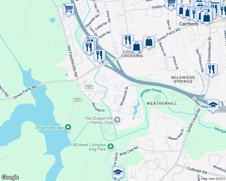 map of restaurants, bars, coffee shops, grocery stores, and more near 310 Cedarwood Drive in Carrboro