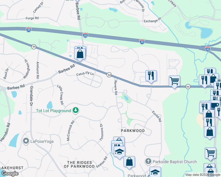 map of restaurants, bars, coffee shops, grocery stores, and more near 6 Haledon Circle in Durham