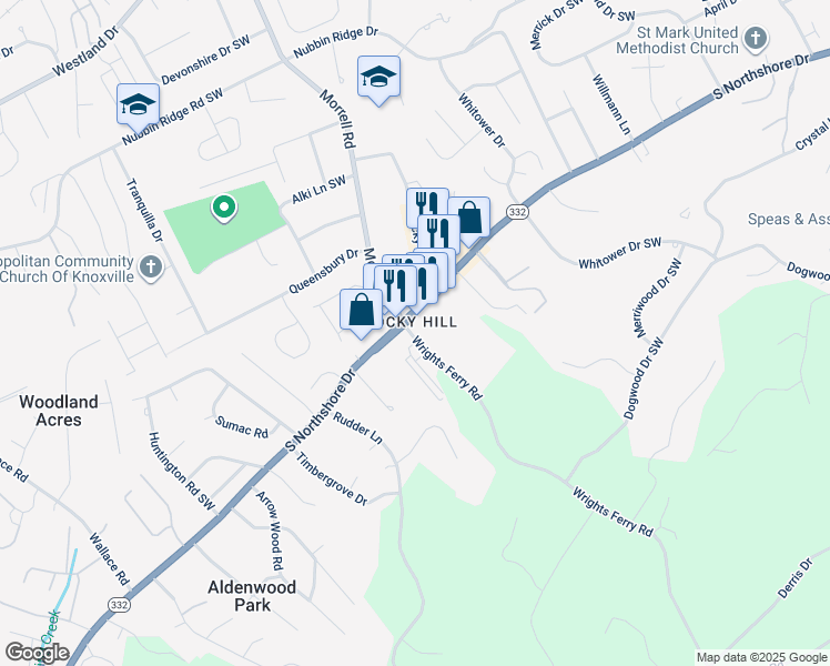 map of restaurants, bars, coffee shops, grocery stores, and more near in Knoxville