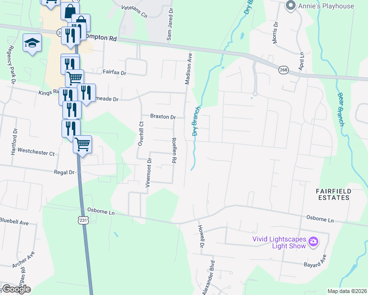 map of restaurants, bars, coffee shops, grocery stores, and more near 2945 Madison Avenue in Murfreesboro