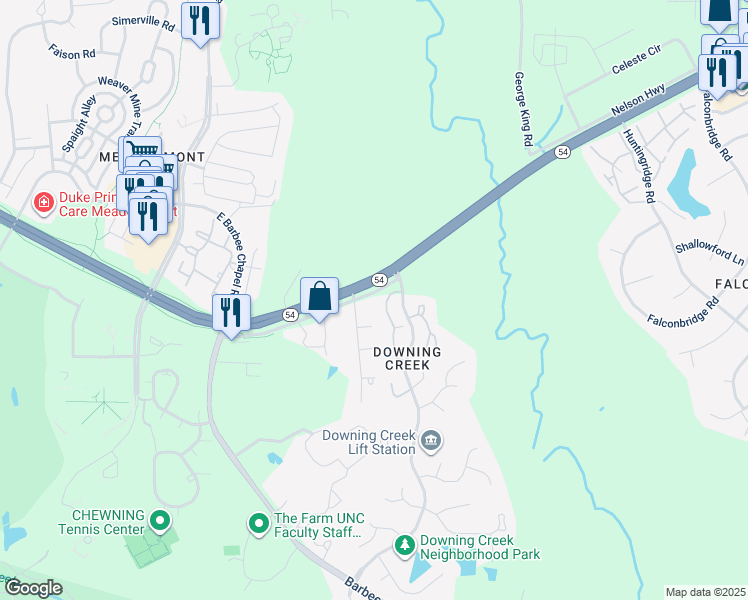 map of restaurants, bars, coffee shops, grocery stores, and more near 208 Stancell Drive in Chapel Hill