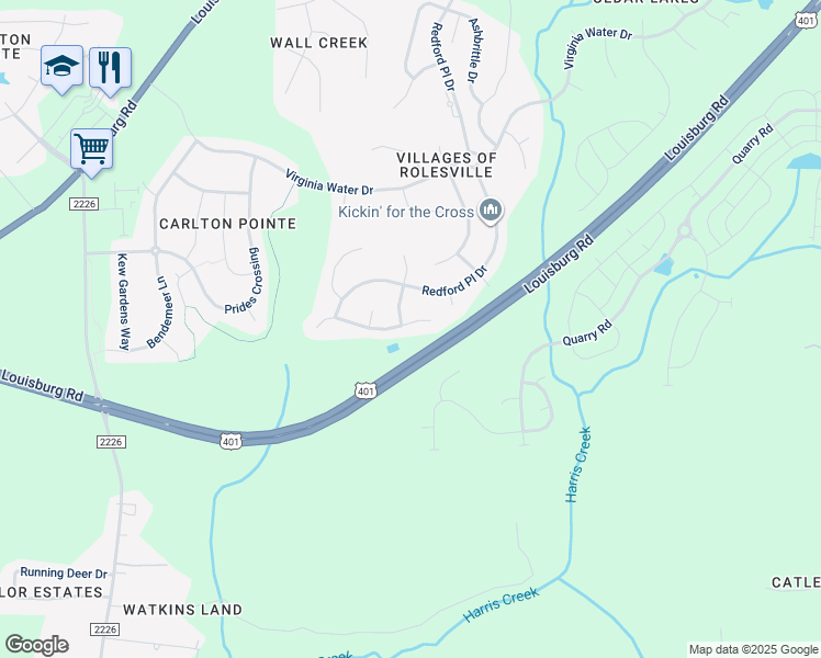 map of restaurants, bars, coffee shops, grocery stores, and more near 694 Shefford Town Dr in Rolesville