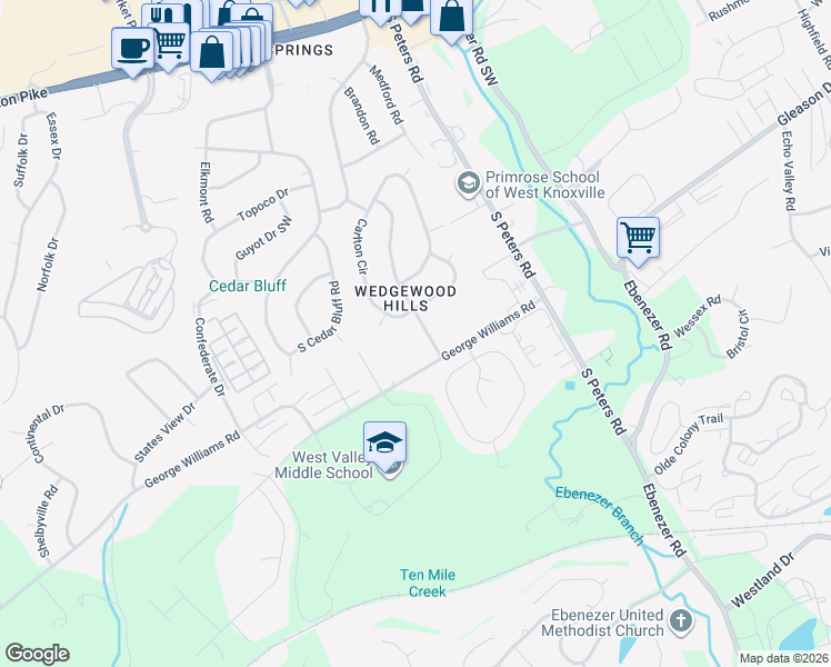 map of restaurants, bars, coffee shops, grocery stores, and more near 405 Engert Road in Knoxville