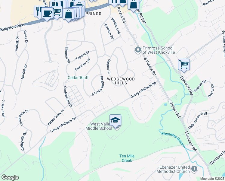 map of restaurants, bars, coffee shops, grocery stores, and more near 9208 Pasadena Circle in Knoxville