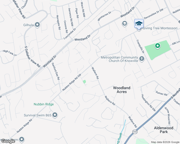 map of restaurants, bars, coffee shops, grocery stores, and more near 8104 Nubbin Ridge Road Southwest in Knoxville