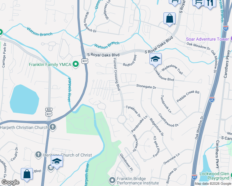 map of restaurants, bars, coffee shops, grocery stores, and more near 1812 Carrington Court in Franklin