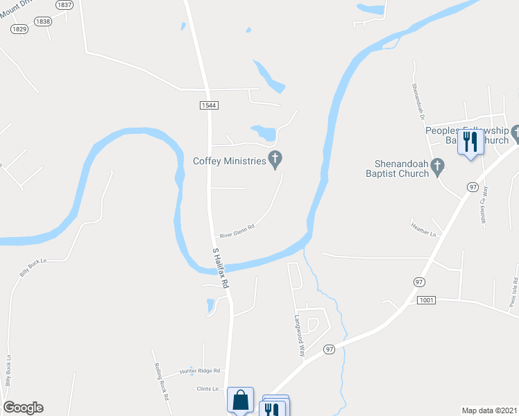 map of restaurants, bars, coffee shops, grocery stores, and more near 7326 River Glenn Road in Rocky Mount