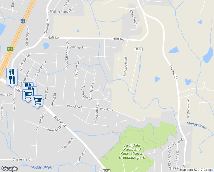 map of restaurants, bars, coffee shops, grocery stores, and more near 1409 Sagewood Lane in Archdale