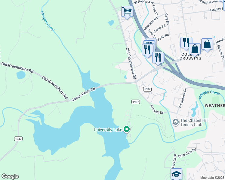 map of restaurants, bars, coffee shops, grocery stores, and more near 701-1047 Jones Ferry Road in Chapel Hill