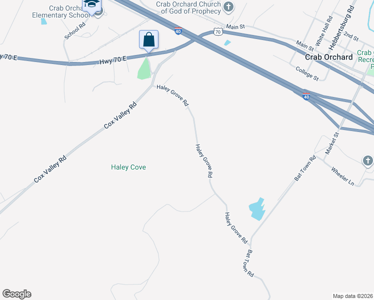 map of restaurants, bars, coffee shops, grocery stores, and more near 260 Haley Grove Road in Crab Orchard