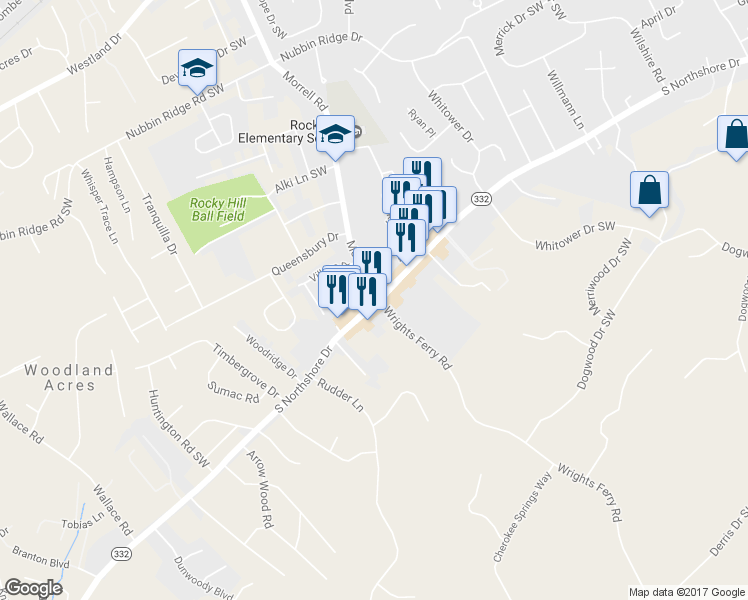 map of restaurants, bars, coffee shops, grocery stores, and more near 7701 South Northshore Drive in Knoxville