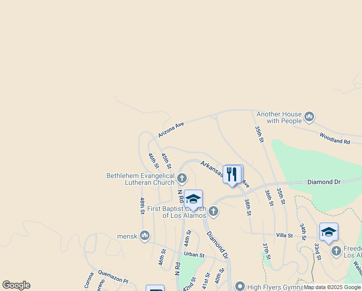 map of restaurants, bars, coffee shops, grocery stores, and more near 4388 Alabama Avenue in Los Alamos