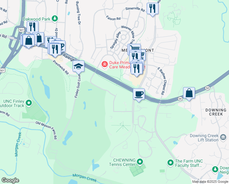 map of restaurants, bars, coffee shops, grocery stores, and more near in Chapel Hill