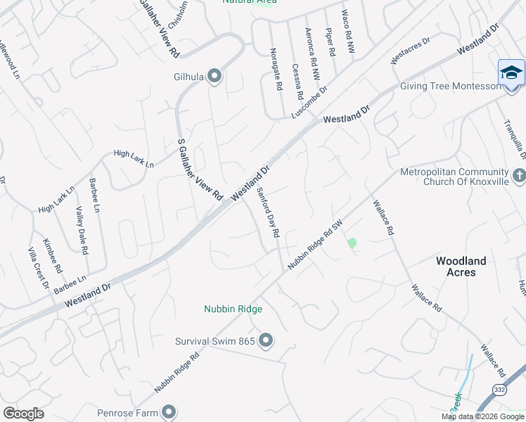 map of restaurants, bars, coffee shops, grocery stores, and more near 831 Sanford Day Road in Knoxville
