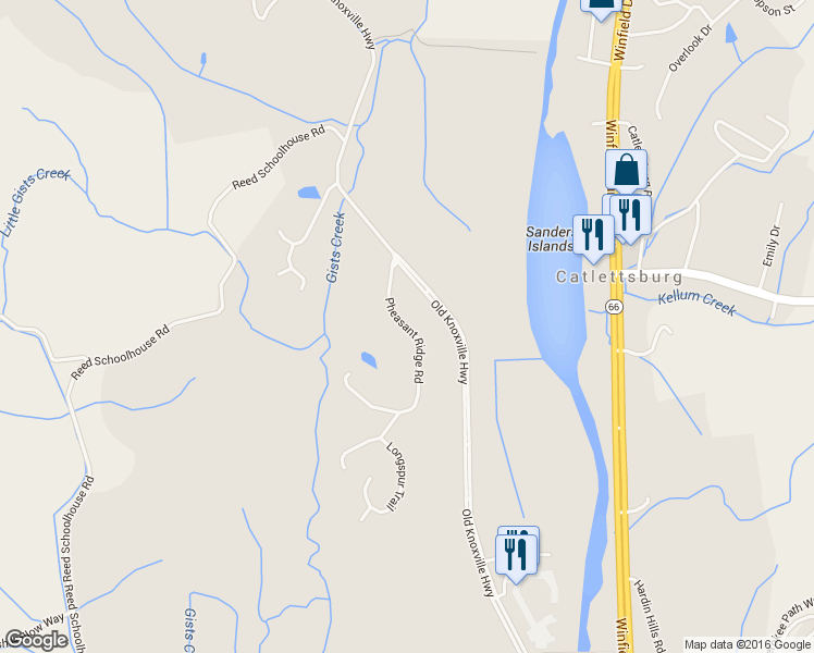 map of restaurants, bars, coffee shops, grocery stores, and more near Pheasant Ridge Road in Sevierville