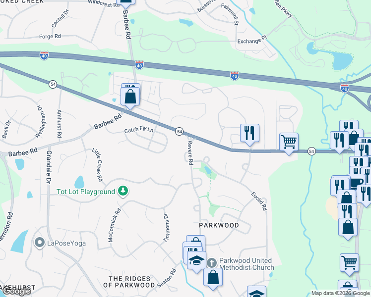 map of restaurants, bars, coffee shops, grocery stores, and more near 6 Haledon Circle in Durham