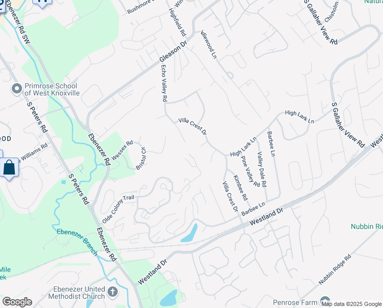 map of restaurants, bars, coffee shops, grocery stores, and more near 8400 Olde Colony Trail in Knoxville