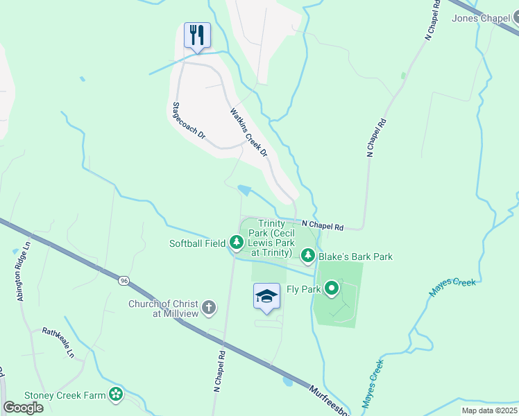 map of restaurants, bars, coffee shops, grocery stores, and more near 3667 North Chapel Road in Franklin